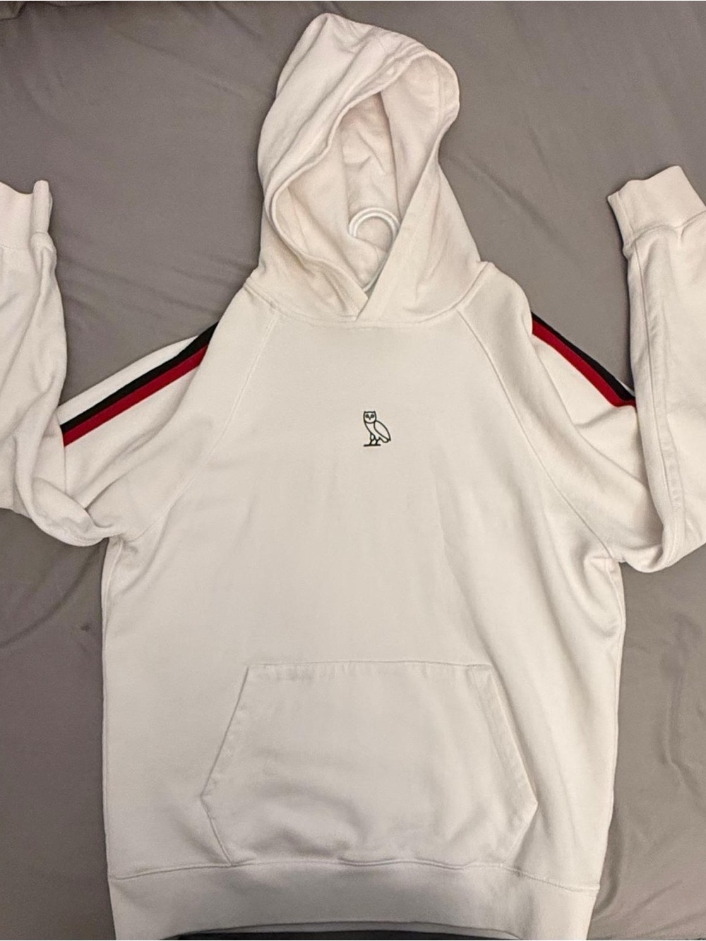 OVO White Hooded Sweatshirt with Contrast Shoulder Stripes